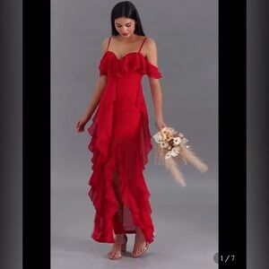 Asos: Cold shoulder red ruffle dress